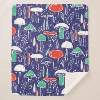 Manta Sherpa Patrón vintage con diferentes hongos. Otoño v