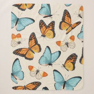 Manta Sherpa patrón vintage con mariposa tropical altamente det