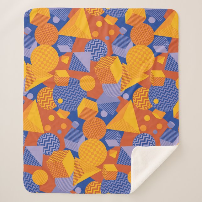 Manta Sherpa Patrón violeta de Naranja geométrico divertido (Anverso)