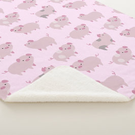 Manta Sherpa Patrón y monograma de pequeños lechones rosados