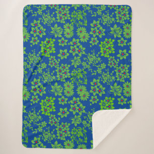 Manta Sherpa Patrones basados en plantas (6).Blue BG verde