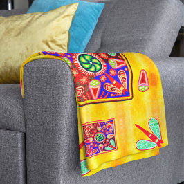 Manta Sherpa Patrones de arte dorado y morado del Huichol mexic