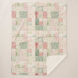 Manta Sherpa Patrones de Colcha Floral Rosa Menta Occidental