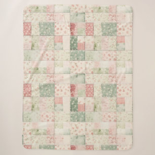 Manta Sherpa Patrones de Colcha Floral Rosa Menta Occidental