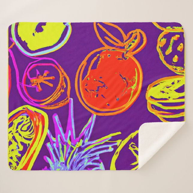 Manta Sherpa Patrones de frutas tropicales de neón (Anverso (horizontal))
