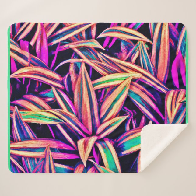 Manta Sherpa Patrones de hojas de neón revelados (Anverso (horizontal))