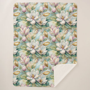 Manta Sherpa Pattern Elegant Magnolia Flowers