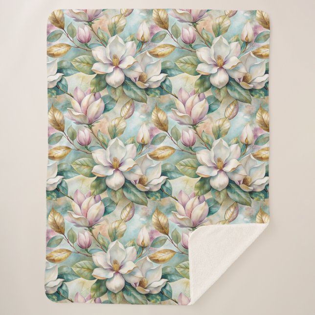 Manta Sherpa Pattern Elegant Magnolia Flowers (Anverso)