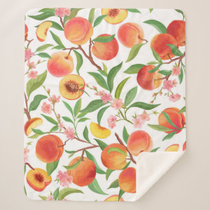 Manta Sherpa Peach Tropical Fruit Vintage Pattern.