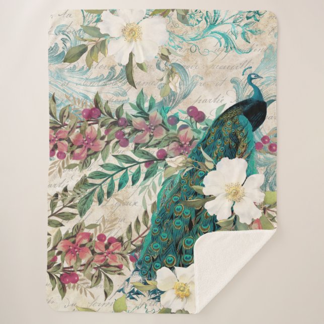 Manta Sherpa Peacock Peacocks Gran Sherpa Blanket (Anverso)