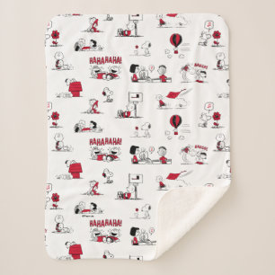 Manta Sherpa PEANUTS   Patrón rojo y negro