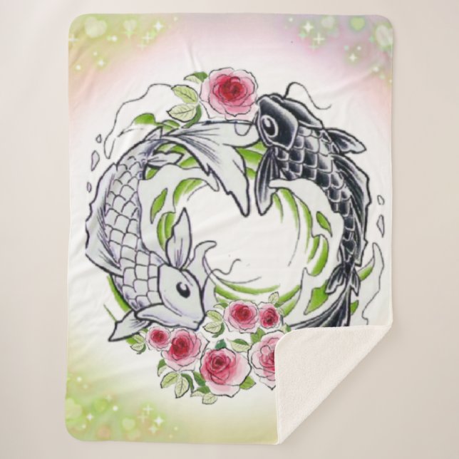 Manta Sherpa  peces con rosas (Anverso)