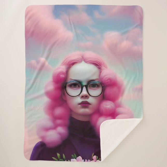 Manta Sherpa Pelo rosado serio (Anverso)