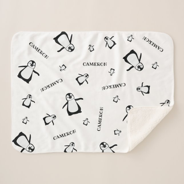 Manta Sherpa Penguín blanco negro (Anverso (horizontal))