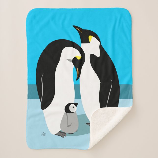 Manta Sherpa Penguin con diseño de pingüino para bebé (Anverso)