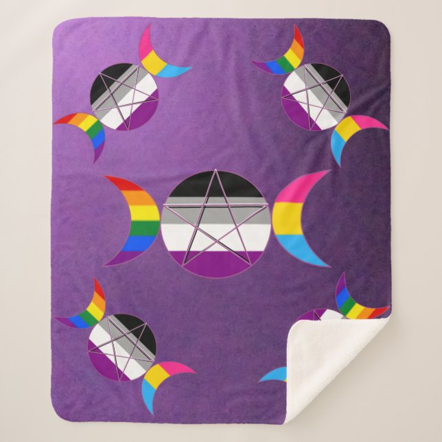 Manta Sherpa Pentáculo de la Triple Diosa del Orgullo Gay (Anverso)