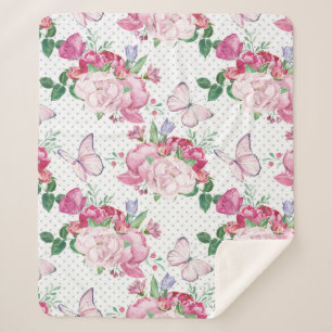 Manta Sherpa peonía acuática, mariposa acuarela