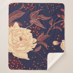 Manta Sherpa Peonies and roses. Floral vintage seamless pattern