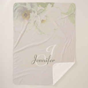 Manta Sherpa Peonies Mauve Monogram Sherpa Blanket