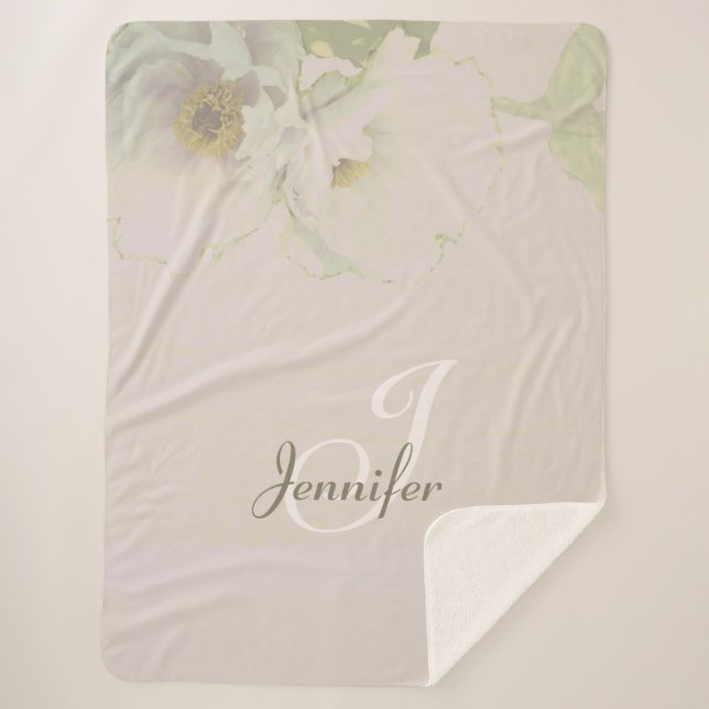 Manta Sherpa Peonies Mauve Monogram Sherpa Blanket (Anverso)