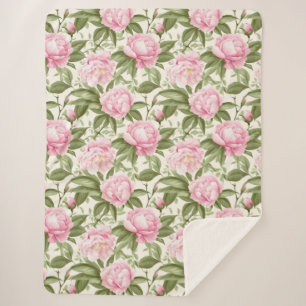 Manta Sherpa Peonies rosados
