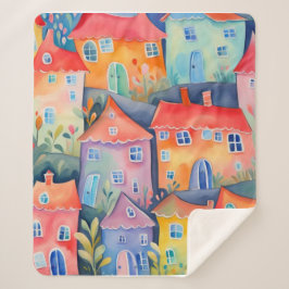 Manta Sherpa Pequeñas casas pasteles de color suave, de color p