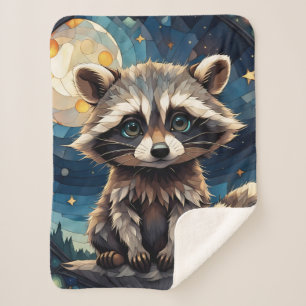Manta Sherpa Pequeño Raccoon Nocturno Cielo Manchado Vidrio