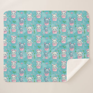 Manta Sherpa Pequeños gatitos azules rosados en macetas de flor