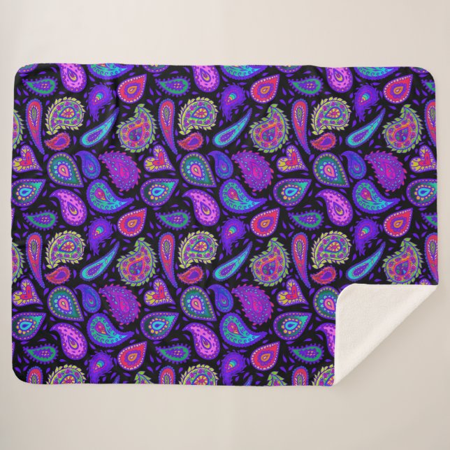 Manta Sherpa Perfectamente Purple Paisley Bonito (Anverso (horizontal))