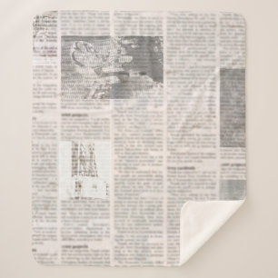 Manta Sherpa Periódico con texto antiguo ilegible. Grunge vinta