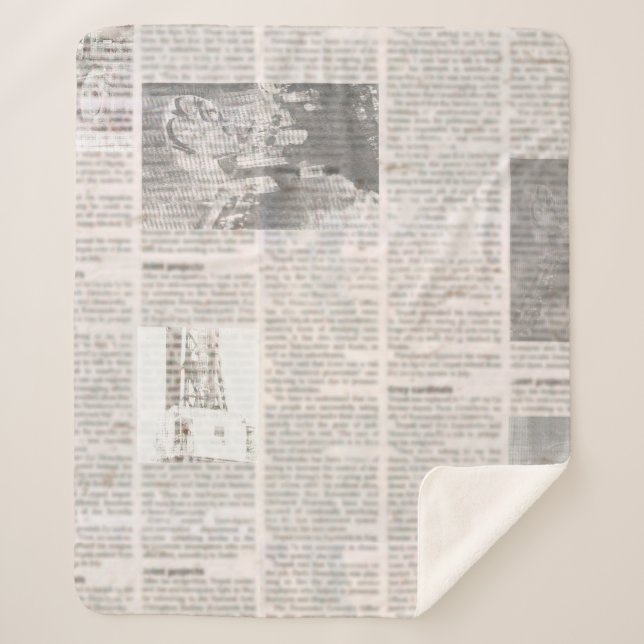 Manta Sherpa Periódico con texto antiguo ilegible. Grunge vinta (Anverso)