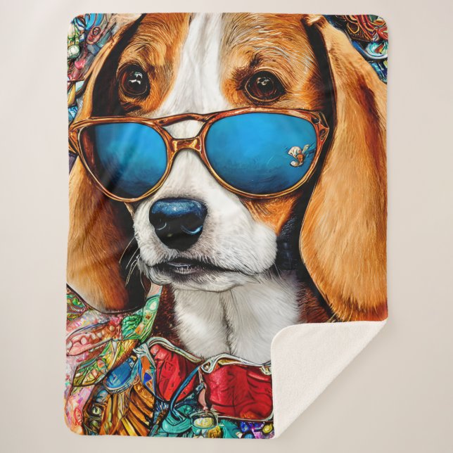 Manta Sherpa Perro Beagle con gafas de sol (Anverso)