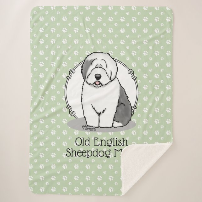 Manta Sherpa Perro Cute OES Mamá Sheepdog Inglés Viejo (Gris 1) (Anverso)