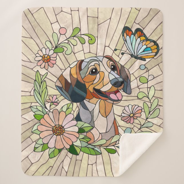 Manta Sherpa Perro Dachshund - mosaico doxie-colorido (Anverso)
