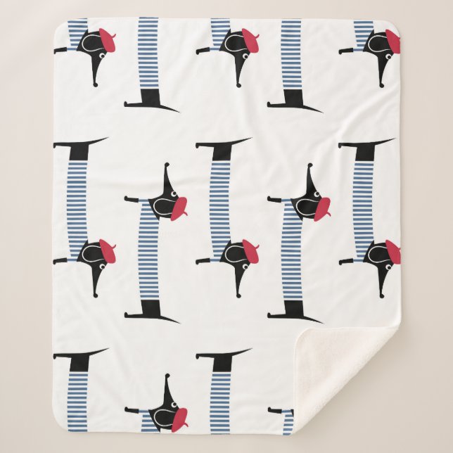 Manta Sherpa Perro de estilo francés, patrón personalizado. (Anverso)