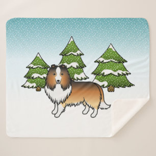 Manta Sherpa Perro de pastor de las Shetland sable en un bosque