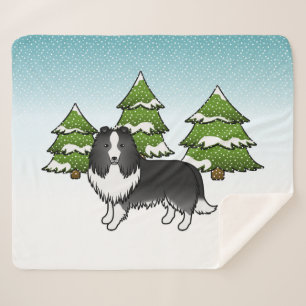 Manta Sherpa Perro de raza Shetland Sheepdog Bi-Negro en un bos