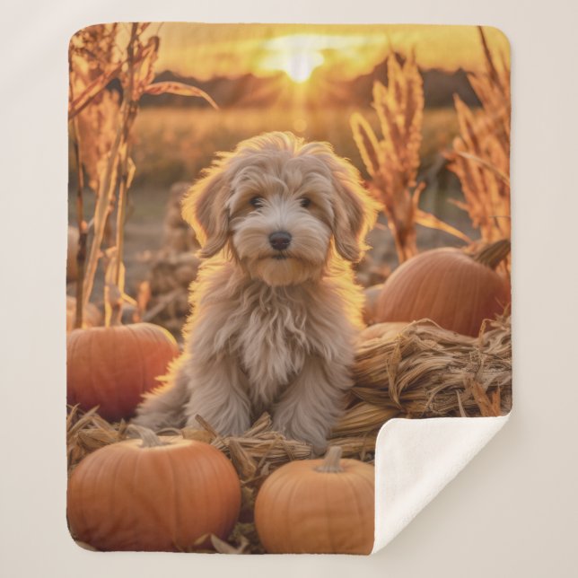 Manta Sherpa Perro Doodle de Otoño (Anverso)