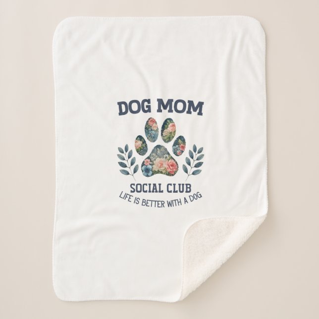 Manta Sherpa Perro Mom Paw Floral (Anverso)