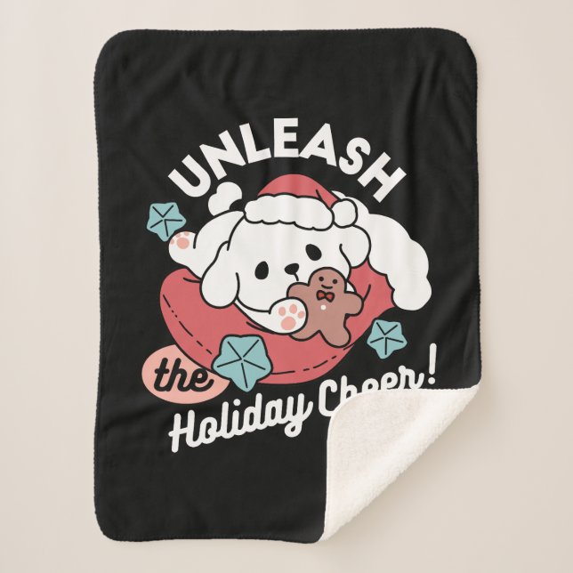 Manta Sherpa Perro navidad en Sombrero Santa - festividad para  (Anverso)