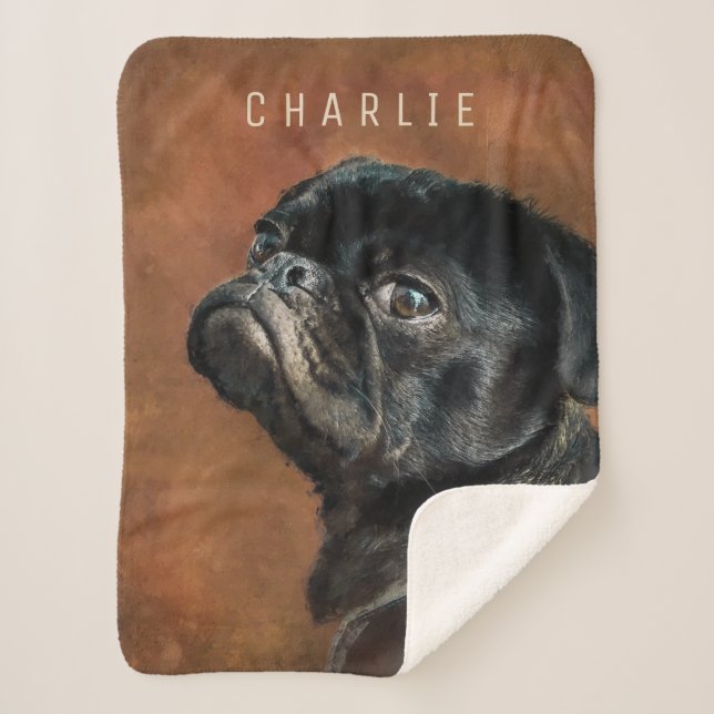 Manta Sherpa Perro negro de pug (Anverso)