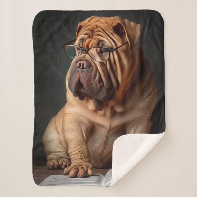 Manta Sherpa Perro Shar Pei Inteligente con Diseño de Libro (Anverso)