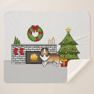 Manta Sherpa Perro Shetland Sheepdog Sable En Una Sala De Navid