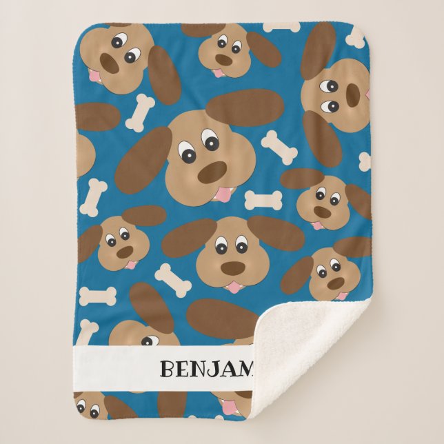 Manta Sherpa Perro sonriente con orejas grandes personalizado (Anverso)