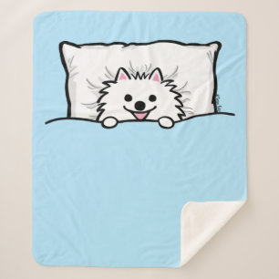 Manta Sherpa Perro tierno de Pomerania blanco en la cama