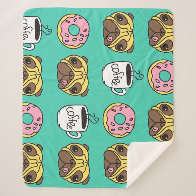 Manta Sherpa Perros divertidos, donuts, patrón de café. (Anverso)