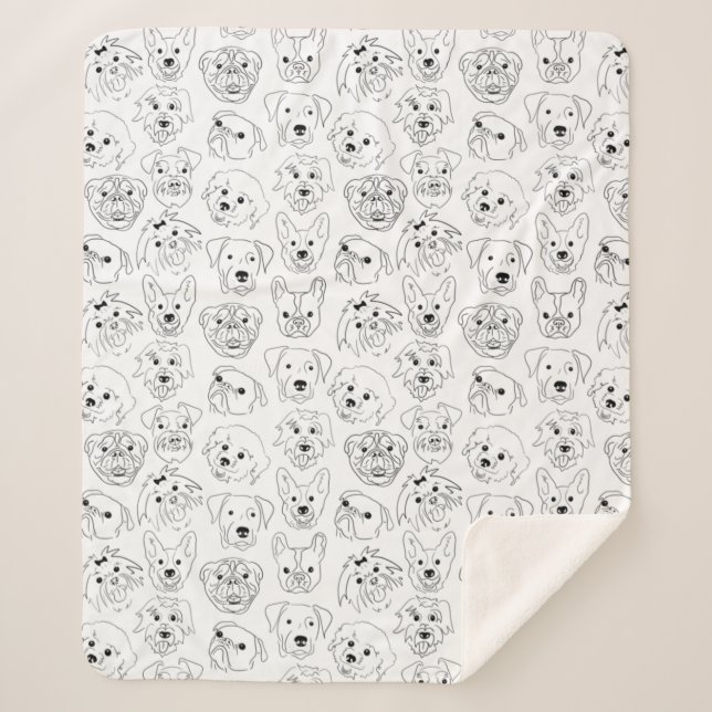 Manta Sherpa Perros Doodle Por Todo El Dibujo De Línea De Impre (Anverso)