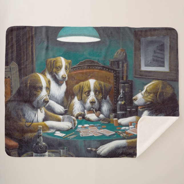 Manta Sherpa Perros Jugando Poker Cassius Marcellus Coolidge 18 (Anverso (horizontal))
