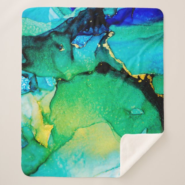 Manta Sherpa PERSIAN BLUE, chartreuse green. Very beautiful art (Anverso)