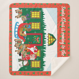 Manta Sherpa Personaliza "Papá Noel viene" en blanco y medio